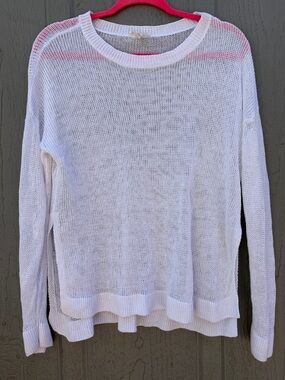 Eileen Fisher Lightweight White Open-Knit 100% Organic Linen Sweater Size: S